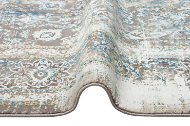 FRESCO XW FS 29 Krem Mavi - Işıltılı Dokuma Bambu Viskon Salon Halısı
