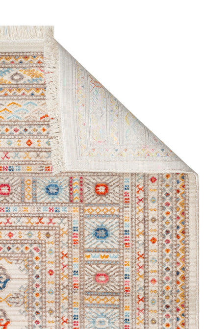 PTA 07 CREAM MULTY  - PIETRA - Sıcak Renk Tonlu Etnik Desenli Yumuşak Dokulu Makine Halısı