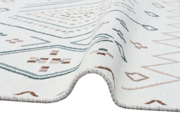 Arya AR 05 Bej Mavi - Yıkanabilir Çift Taraflı Modern Dokuma Kilim