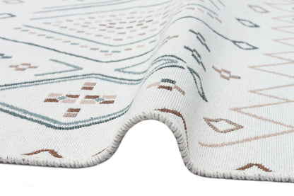 Arya AR 05 Bej Mavi - Yıkanabilir Çift Taraflı Modern Dokuma Kilim