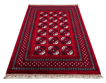 958 RED  - NOSTALJI - Afgan / Yağcıbedir Desenli El Emeği ile Özel Tezgahlarda Üretilen Bambu Uşak Halısı 