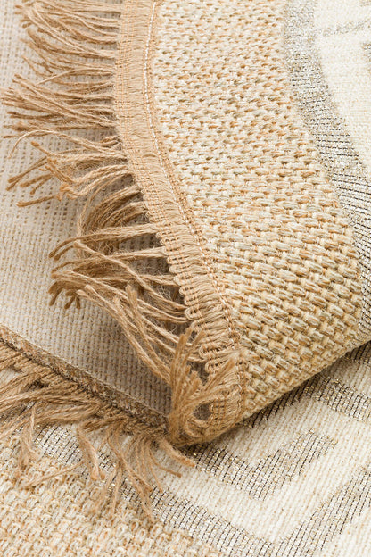 BRK 11 NATURAL WHITE Q  - BROOKLYN - Hasır Görünümlü Kaymaz Renkli Dokuma Modern Kilim