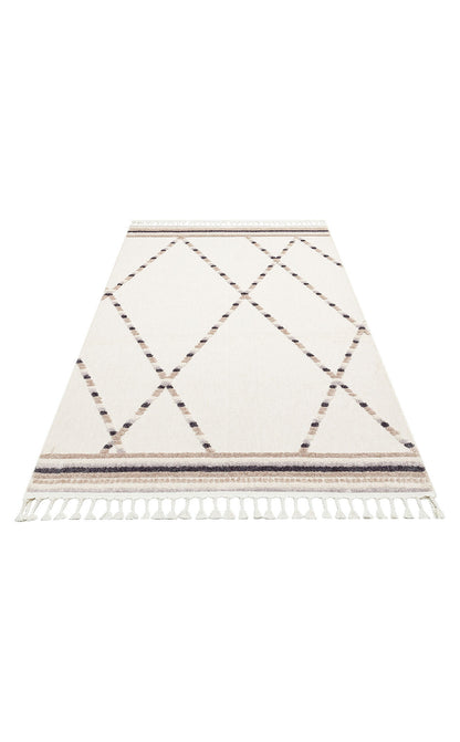 TRZ 04 WHITE BEIGE  - TERAZZO - Hav Toz Vermez Yumuşak Dokulu Etnik Örgü Desenlere Sahip Modern İskindinav Halı