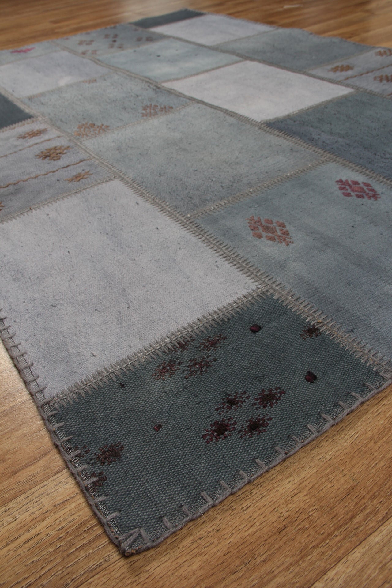 ALC 01 STONE  - ALACATI - Geleneksel Kendir Patchwork Kilim