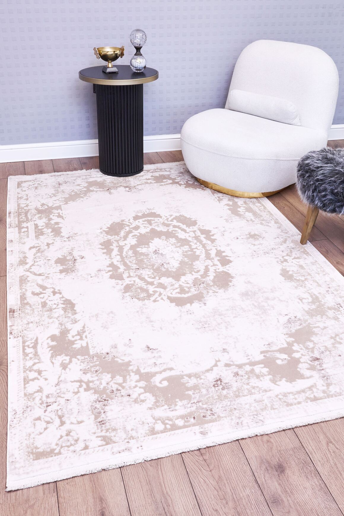 Serenity 7851 Ekru - Viskon Dokuma Halı | Modern Gri Salon Halısı