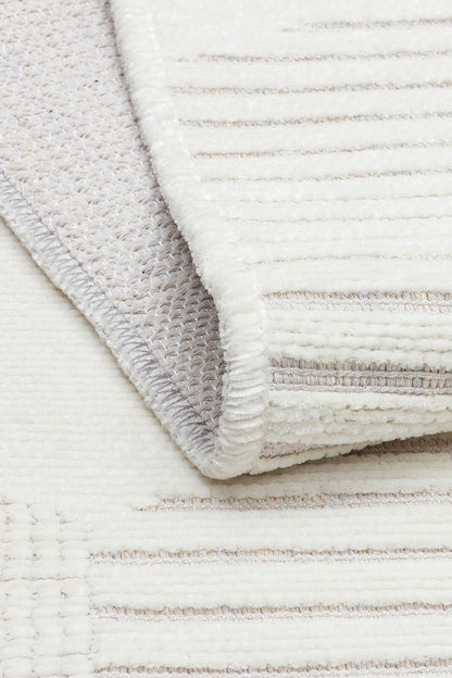 Ada 01 Krem - Yıkanabilir Kaymaz Hav Yapmaz Modern Düz Dokuma Kilim