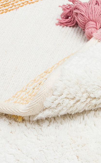 Cotton Boon XW CBN 03 Çok Renkli Yuvarlak Q120 - Yıkanabilir Kaymaz Naturel Pamuk Bebek Halısı