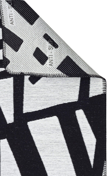 Arya Neo ARN 05 Beyaz Siyah - Yıkanabilir Çift Taraflı Modern Dokuma Kilim