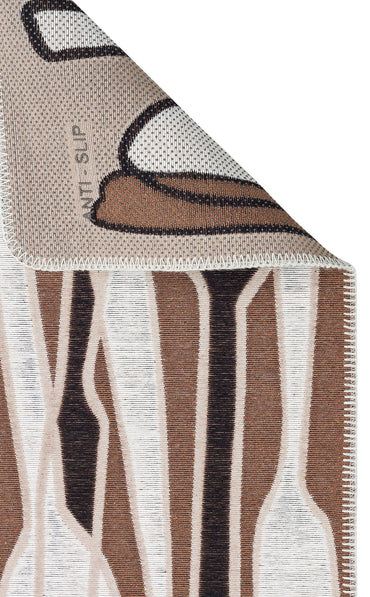 Arya Neo ARN 06 Kahverengi Beyaz  - Yıkanabilir Çift Taraflı Modern Dokuma Kilim