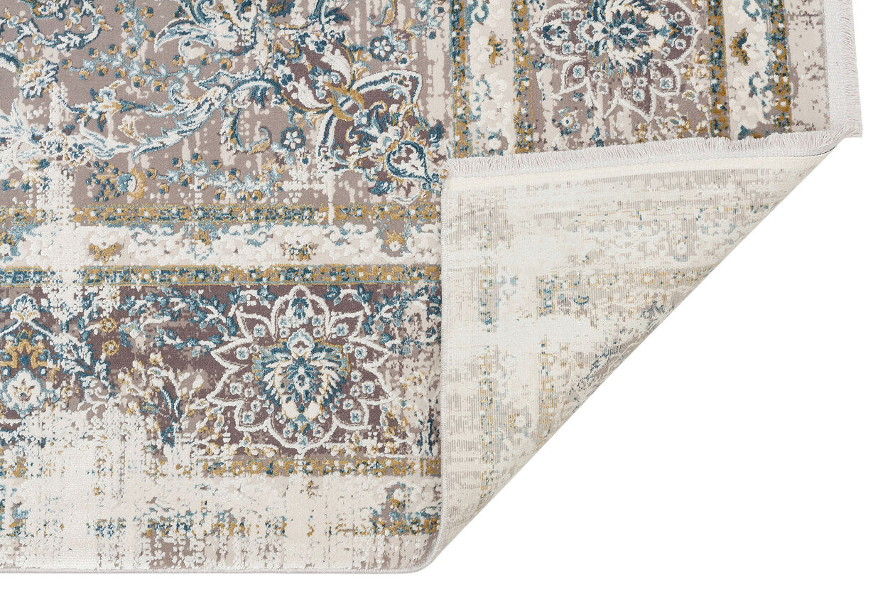 FRESCO XW FS 29 Krem Mavi - Işıltılı Dokuma Bambu Viskon Salon Halısı