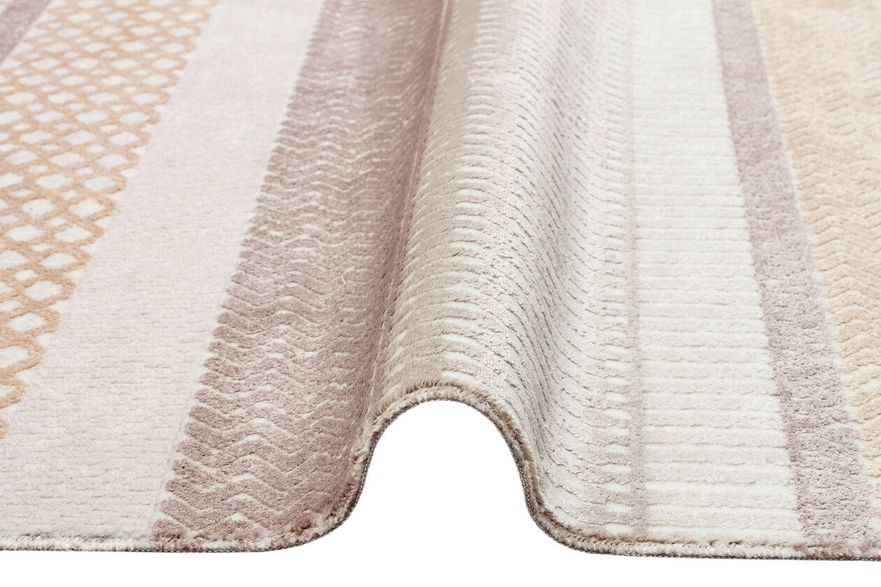 ST 14 BEIGE VIZON XW  - SATEEN - Hav Toz Vermez Yıkanabilir Kaymaz İnce Dokuma Modern Halı 