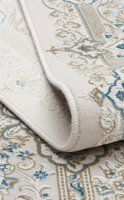 PLM 01 CREAM BLUE  - PALMIRA - Yüksek Kaliteli Sık Dokuma Modern Salon Halısı