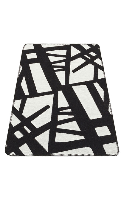 Arya Neo ARN 05 Beyaz Siyah - Yıkanabilir Çift Taraflı Modern Dokuma Kilim