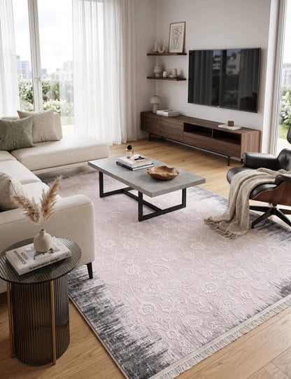 Dekor Modern Halı 1135 Gri Yumuşak Dokulu Saçaksız Salon Halısı