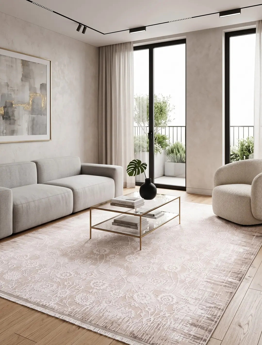 Dekor Modern Halı 1135 Vizon Yumuşak Dokulu Saçaksız Salon Halısı