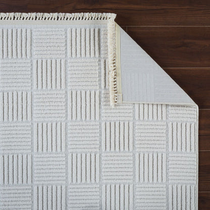 Anemon 6821 Beyaz - Polyester Dokuma Halı | İskandinav Salon Halısı