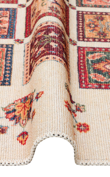 ELS 103 CREAM MULTY  - ELISTA - Vintage Desenlere Sahip Kaydırmaz Yıkanabilir Modern Halı