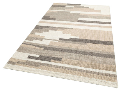 JD 04 BEIGE MULTY XW  - JADE - Naturel Kazak Örgü Desenli El Dokuma Örgü Halı