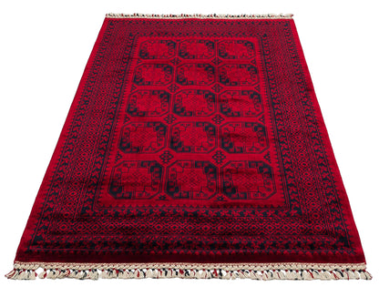 951 RED  - NOSTALJI - Afgan / Yağcıbedir Desenli El Emeği ile Özel Tezgahlarda Üretilen Bambu Uşak Halısı