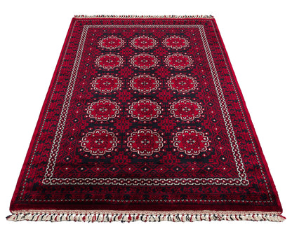 950 RED  - NOSTALJI - Afgan / Yağcıbedir Desenli El Emeği ile Özel Tezgahlarda Üretilen Bambu Uşak Halısı