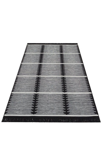 Arya Craft ARC 01 Beyaz Siyah - Yıkanabilir Çift Taraflı Modern Dokuma Kilim