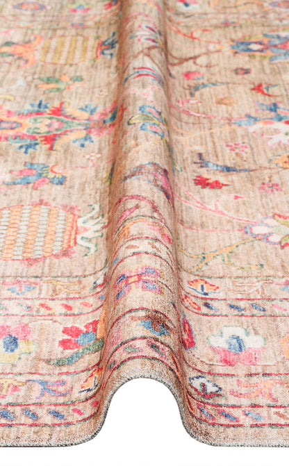 Antique ATK 08 Bej - Yıkanabilir Kaymaz Antik Desenli Otantik Kilim