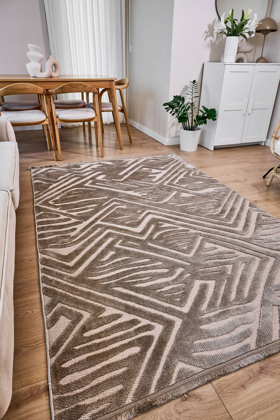Orion 4222 Bej - Dokuma Halı | Flat Cut Desenli Salon Halısı