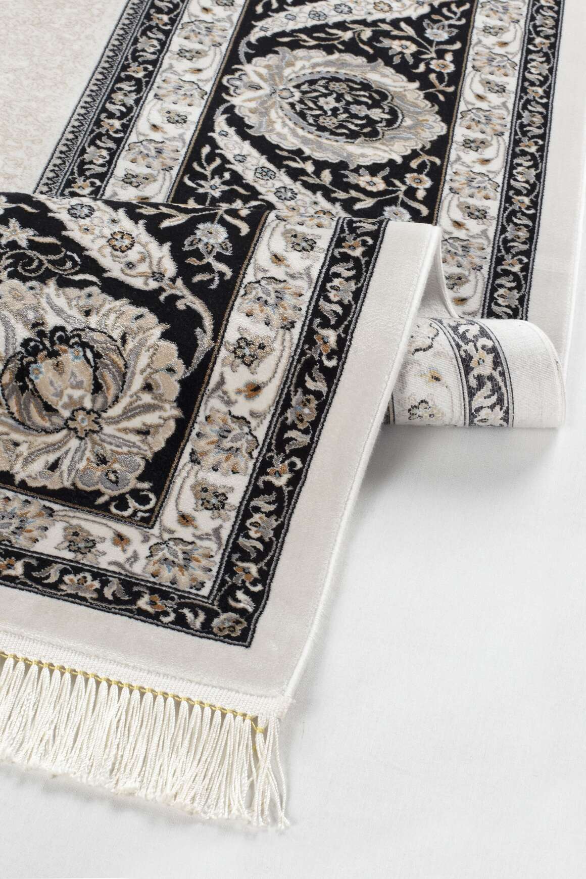 Vendome Palace 5431 Siyah Krem - Viskon Bambu Halı | Dokuma Salon Halısı