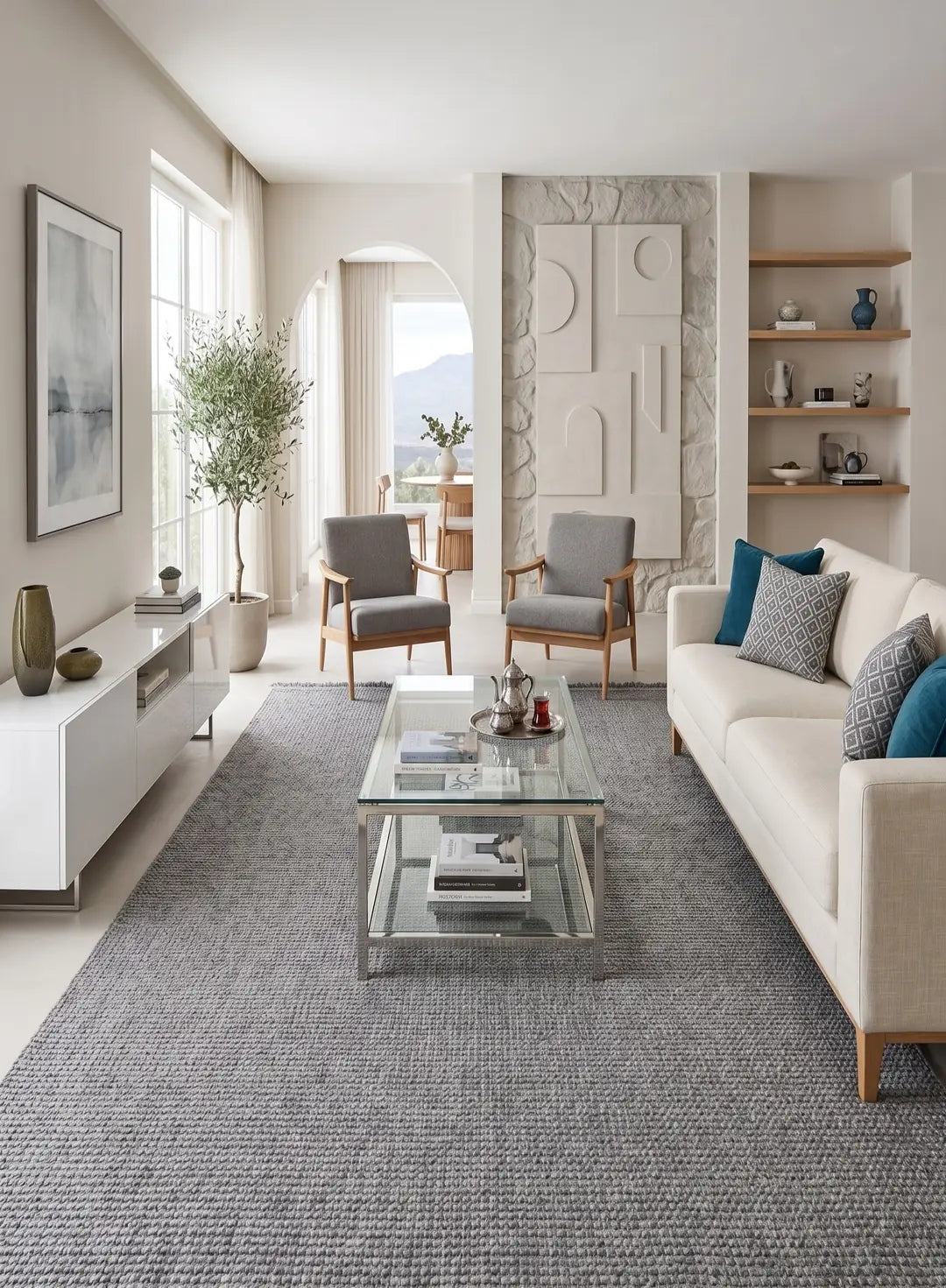Lupi 408 Gri Sisal Bukle Yumuşak Dokulu Modern Halı