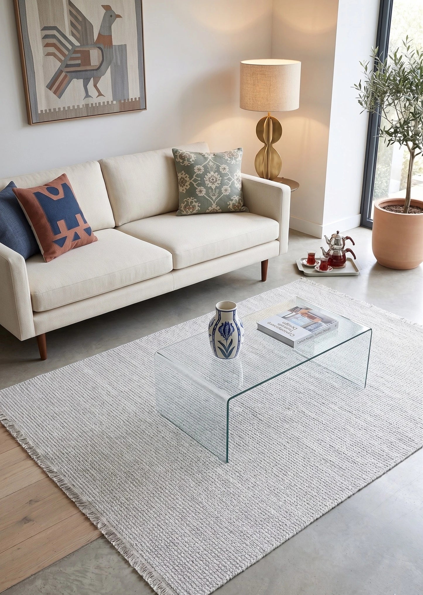 Lupi 408 Krem Sisal Bukle Yumuşak Dokulu Modern Halı