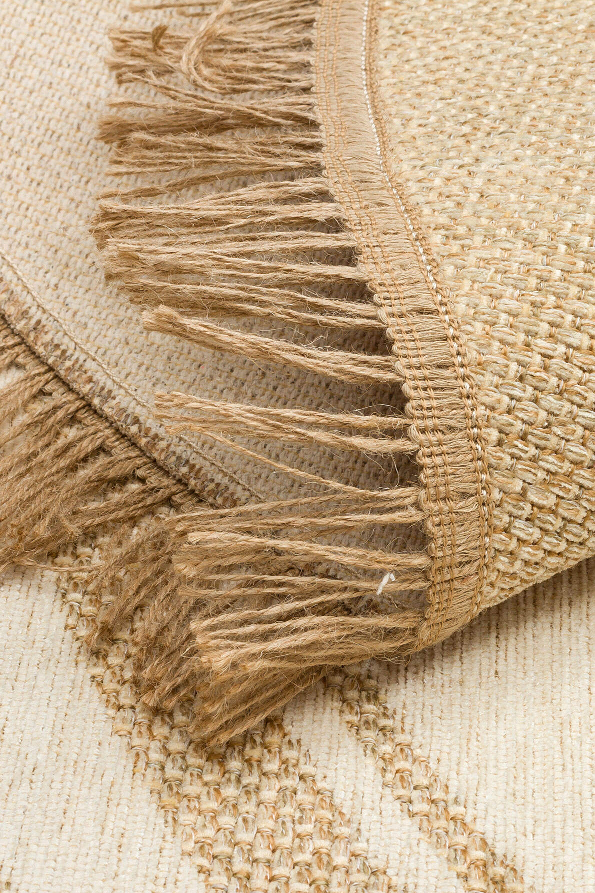 BRK 09 IVORY Q  - BROOKLYN - Hasır Görünümlü Kaymaz Renkli Dokuma Modern Kilim