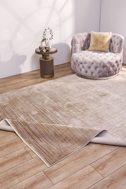 Queen 8114 Gold - Viskon Bambu Halı | Dokuma Salon Halısı