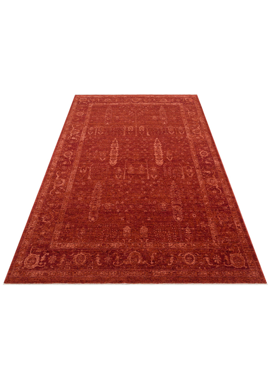Shiraz SHR 03 Kırmızı - Vintage Eskitme Desenli Yumuşak Dokulu Modern Makine Halısı