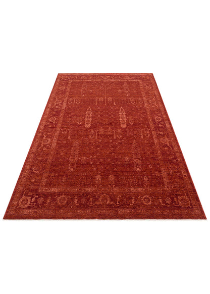 Shiraz SHR 03 Kırmızı - Vintage Eskitme Desenli Yumuşak Dokulu Modern Makine Halısı