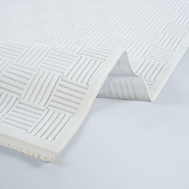Origami 6911 Beyaz Gri - Polyester Dokuma Halı | Modern Salon Halısı