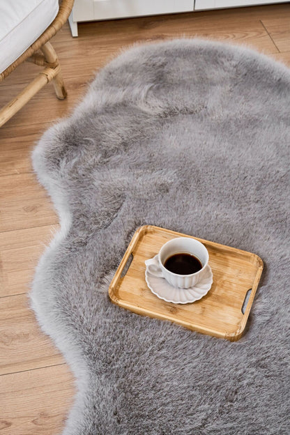 Reiki Gri - Kalın Peluş Halı | Yıkanabilir Süet Tabanlı