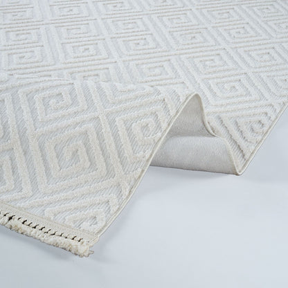 Anemon 6811 Beyaz - Polyester Dokuma Halı | İskandinav Salon Halısı