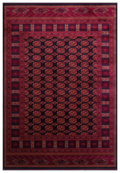 Herat Her 03 Navy - Nostaljik Afgan Desenli İnce Viskon Makine Halısı Kaymaz Tabanlı Sık Dokuma