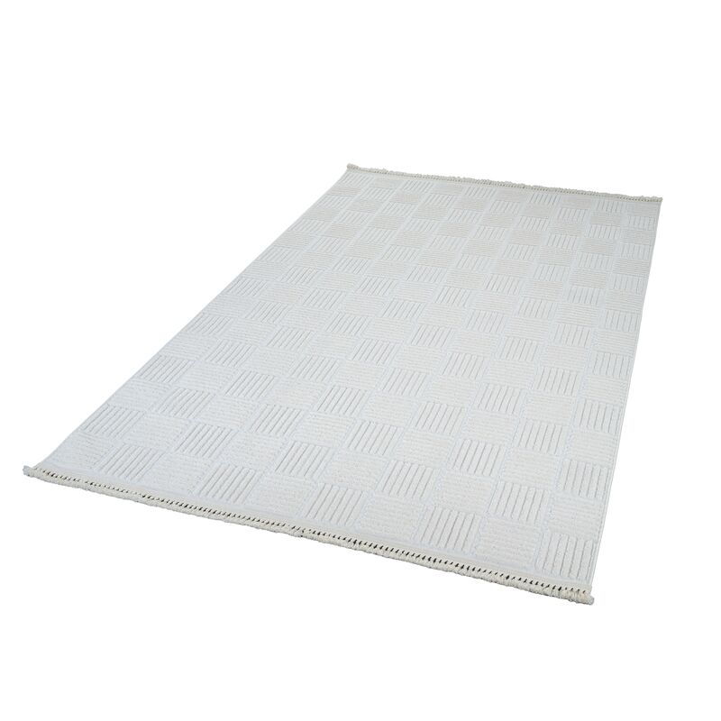 Anemon 6821 Beyaz - Polyester Dokuma Halı | İskandinav Salon Halısı