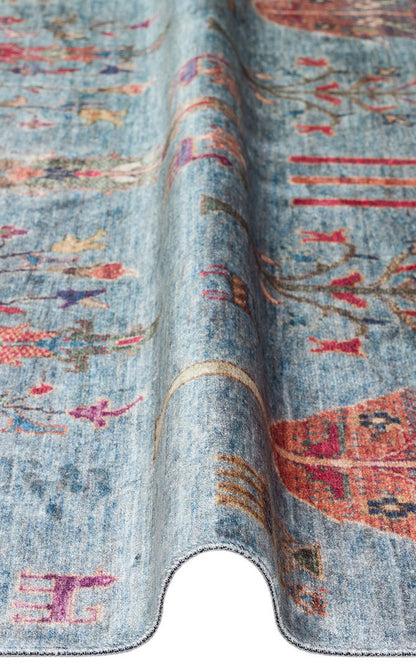Antique ATK 09 Aqua - Yıkanabilir Kaymaz Antik Desenli Otantik Kilim