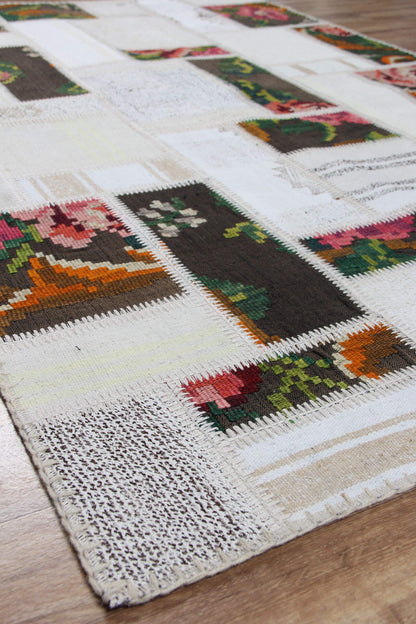 ALC 02 BEIGE XW  - ALACATI - Geleneksel Kendir Patchwork Kilim