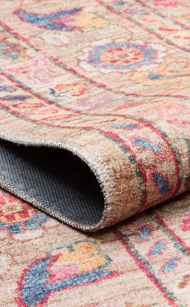 Antique ATK 08 Bej - Yıkanabilir Kaymaz Antik Desenli Otantik Kilim