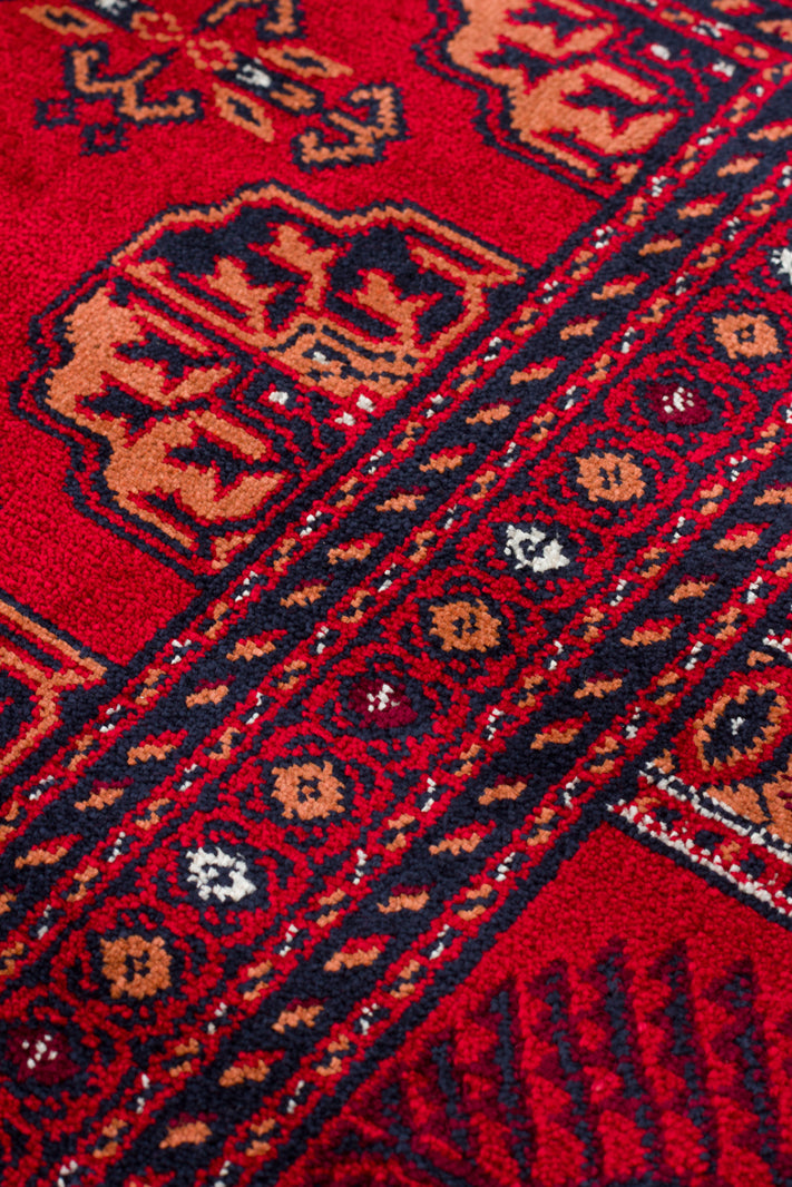 Herat Her 03 Kırmızı - Nostaljik Afgan Desenli İnce Viskon Makine Halısı Kaymaz Tabanlı Sık Dokuma