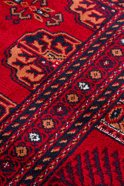 Herat Her 03 Kırmızı - Nostaljik Afgan Desenli İnce Viskon Makine Halısı Kaymaz Tabanlı Sık Dokuma