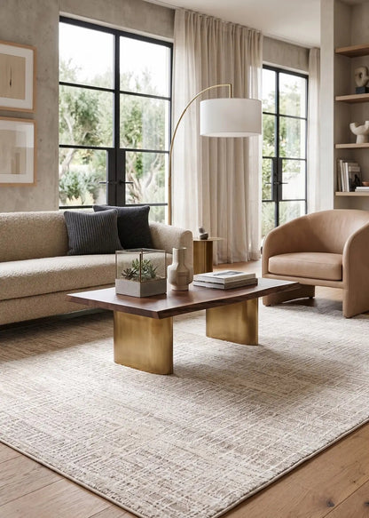 Dekor Modern Halı 1057 Bej  Yumuşak Dokulu Saçaksız Salon Halısı