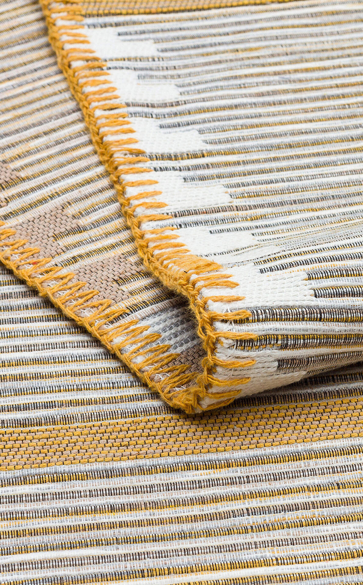 ARC 01 WHITE YELLOW  - ARYA CRAFT - Hav Toz Vermez Yıkanabilir Modern Desenli Dokuma Kilim