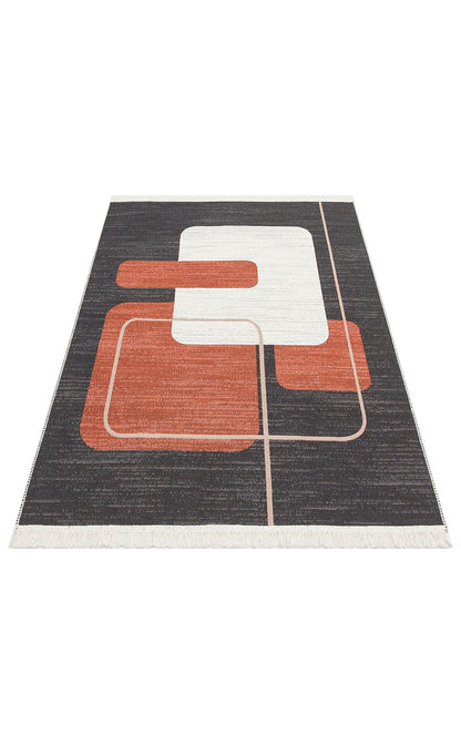 AR 36 BLACK TERRA  - ARYA - Yıkanabilir Çift Taraflı Modern Desenli Dokuma Kilim
