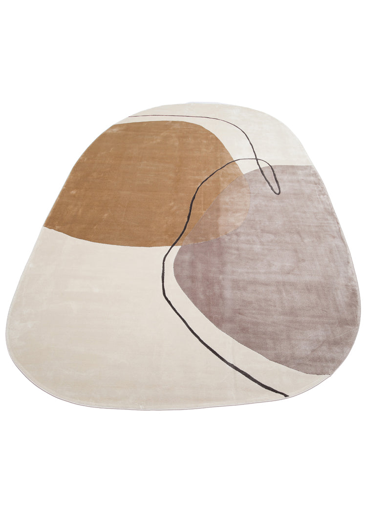 Utopia UTP 08 Krem Antrasit Amorf Tasarımlı Modern Viskon Halı Oval Kesim Yıkanabilir Salon Halısı