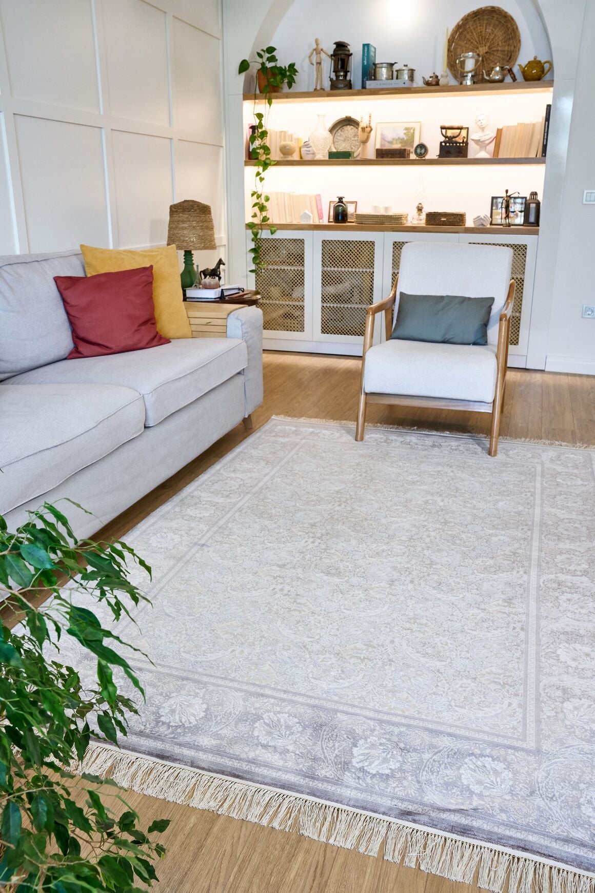 Vendome Palace 5441 Gri Krem -Viskon Bambu Halı | Dokuma Salon Halısı