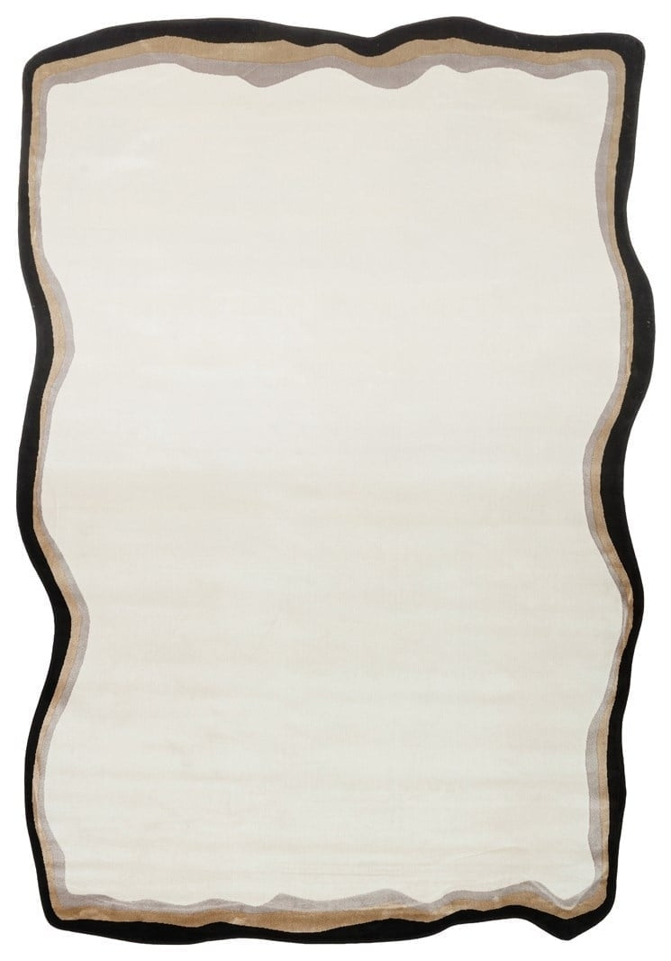 Utopia UTP 11 Krem Gold Siyah Amorf Tasarımlı Modern Viskon Halı Oval Kesim Yıkanabilir Salon Halısı